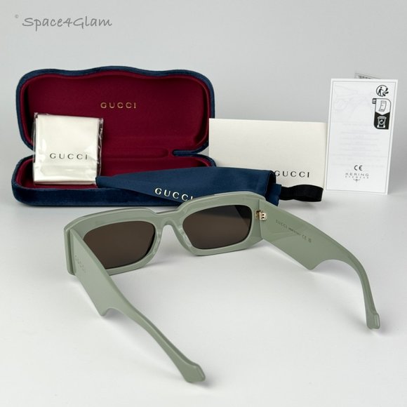 BRAND NEW Gucci GG1426S 004 Solid Sage Brown Unisex Rectangle Sunglasses - Picture 6 of 11
